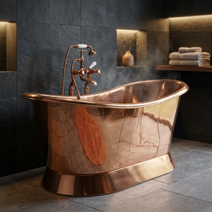 Baignoire autoportante ovale en cuivre, moderne, sur piédestal, faite à la main pour salle de bain et spa – Artisanat indien - Product Image 1