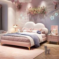 Tête de lit de luxe en cuir Cloud Design avec cadre et dossier rembourrés en cuir, lit pour enfants avec coffre de rangement à vérin à gaz