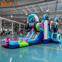 Ceyu Commercial Inflatable Gamer Water Slide Bounce House Headset Controller Neon Bouncer Kids Fun Backyard Party Wholesale