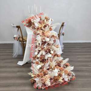 อุปกรณ์ตกแต่งถนนลายดอกไม้หรูหราฉากหลังของนักวิ่งโซฟาประดับตกแต่งงานแต่งงานดีไซน์ผ้าธงดอกไม้ - Product Image 6