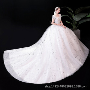 S0293X abito da sposa con spalle scoperte da sposa con gonna gonfia lungo fino al pavimento semplice piccola principessa sottile - Product Image 2
