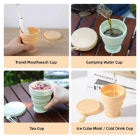 Gobelet pliable en silicone de qualité alimentaire pour le camping en plein air, les voyages, pliable, rétractable, réutilisable, résistant à la chaleur, avec couvercle