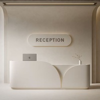 YS-0882 Bureau de réception carré commercial moderne en bois durable et écologique, hauteur réglable, éclairage LED, personnalisable pour hôtel