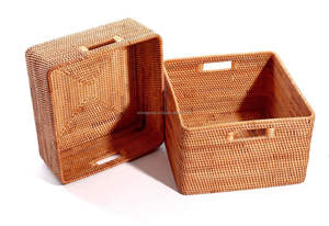 Cestas de Almacenamiento Rectangulares Rústicas Multiusos de Fibra Vegetal Ecológica y Ratán Natural para la Organización del Hogar - Product Image 3