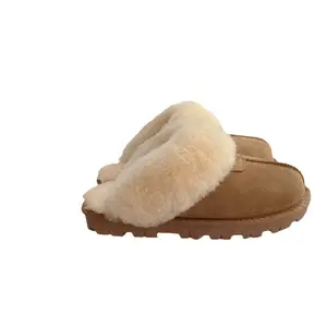 New Winter Slippers Women's Sheepskin Fur Cowhide And Plush Outdoor Warmth Shoes Non Slip TPRSole Home Slippers Genuine Leather