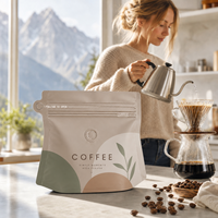 Sachet de café OEM refermable à fermeture éclair, pochette vert sauge avec motif Mountain Roast, emballage alimentaire personnalisé de qualité alimentaire