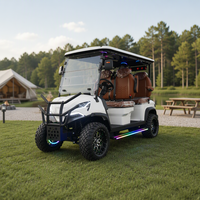 Voiturette de golf électrique de luxe 4 places, voiturette de golf électrique tout-terrain surélevée avec barre lumineuse de toit et éclairage de jantes RGB