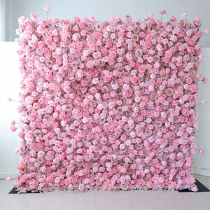 Romantic Dreamy Wedding Flower Wall Backdrop 8ft X 8ft Pink Rose <b>Artificial</b> 3D Panel Handmade Polyester Reusable - Product Image 3