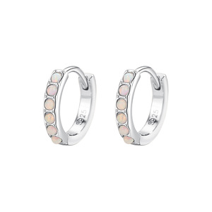 S925 Sterling Silver White <b>Opal</b> Inlaid Huggie Hoop <b>Earrings</b> Shiny Minimalist Trendy Daily Wedding Party Fine Jewelry For Women - Product Image 1