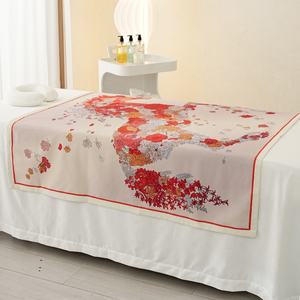 Topper de lit ou lit de massage à cils de qualité supérieure (beige) avec un beau motif floral Ensemble de draps de <span class=keywords><strong>traitement</strong></span> de spa de protection de luxe - Product Image 6