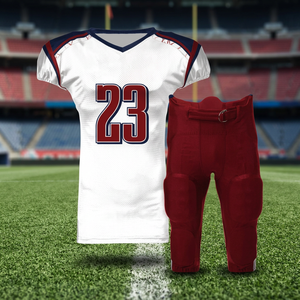 Uniforme de Fútbol Americano Personalizado TROPIC EDGE SPORTS, Jersey Blanco, Pantalones Rojos, Número 23, Cuello en V, Manga Corta, Absorbe la Humedad - Product Image 4