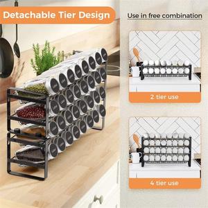 Quảng Châu sản xuất kim loại dây màu đen 4 Tier Countertop gia vị Jar Organizer giá Stackable Rust-proof chai lưu trữ Kệ - Product Image 4