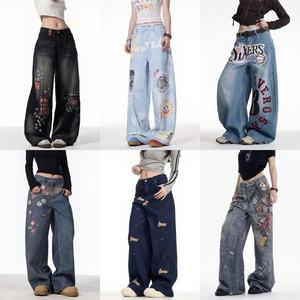 Nuovi <span class=keywords><strong>Jeans</strong></span> Larghi da Donna con Bottoni Elastici a Vita Alta, Stampa e Perforazioni, Traspiranti, Casual da Strada, Pantaloni da Lavoro - Product Image 4