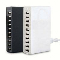 Adaptador de corriente inteligente de 10 puertos, 50W 10A, cargador de pared USB para iPhone y tabletas.