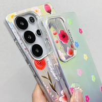 Étui de luxe IMD à motif floral pour Samsung Galaxy S25 S24, coque de téléphone électroplaquée à dégradé laser pour Samsung S26 Ultra