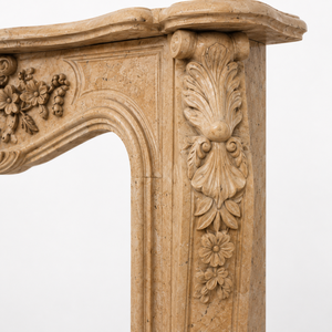 Traditional Marble <b>Fireplace</b> Mantel With Ornate Carving Classic Cream Beige Marble Stone Indoor Wood Burning Hearth For Dining R - Product Image 4