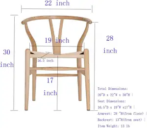 Wishbone Natural Wood Color Hand Woven Twine Cushion Solid Wood Wishbone Armrest Dining Chair
