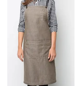 Delantal de chef caqui personalizado, estampado de moda, algodón, lino, cocina, <span class=keywords><strong>servidor</strong></span>, babero, logotipo bordado, uso personalizado para limpieza - Product Image 6