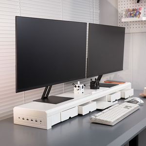 <span class=keywords><strong>Soporte</strong></span> para <span class=keywords><strong>Monitor</strong></span> de Computadora <span class=keywords><strong>Blanco</strong></span> con Cuatro Cajones, Carga Inalámbrica, USB3.0 y Módulo de Carga Rápida - Product Image 3