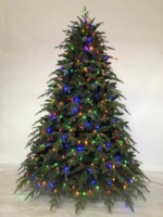 Sapin de Noël en PVC à aiguilles de pin pré-éclairé JFD CT-039 de luxe, 150 cm, avec lumières LED, design pliable, utilisation en extérieur, base de support de haute qualité