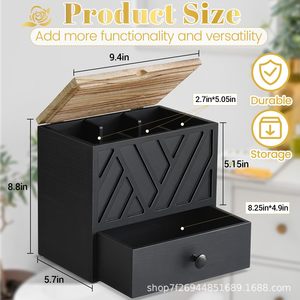 Wooden Bathroom <b>Storage</b> <b>Box</b> With <b>Drawer</b> For Sanitary Napkins Toilet Paper Organizer Rectangle Covered Compartments Standing Type - Product Image 4