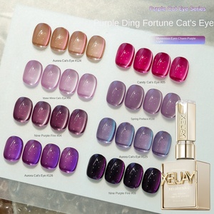 XEIJAYI Nouveau vernis à ongles gel UV effet œil de chat longue durée, perles de verre bleu <span class=keywords><strong>aurore</strong></span> et violet foncé, pour salon de manucure - Product Image 1