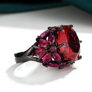 Bague en cuivre écologique plaqué or <span class=keywords><strong>noir</strong></span> avec corindon rouge et <span class=keywords><strong>spinelle</strong></span> bleue de 16 mm, sertie de zircone cubique, pour des déclarations tendance - Product Image 3