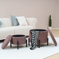 Chaise pouf de rangement ronde en gros Bailey Factory avec pieds en métal Lot de 2 poufs pour le salon