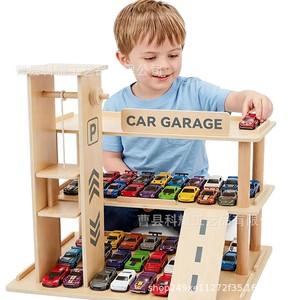 Étagère de rangement pour voitures en bois à 3 étages avec piste coulissante pour l'affichage et le jeu des voitures jouets pour enfants - Product Image 1