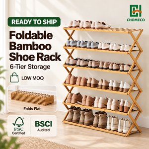 Étagère à chaussures et support de rangement moderne, simple, 100% bambou naturel, pliable, extensible et empilable, pour entrée et salon - Product Image 1