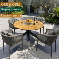 Ensemble de chaises de salle à manger en corde tressée faites à la main, résistantes à l'eau, pour terrasse commerciale, avec structure en aluminium, table basse ronde WPC de 120 cm, ensembles de meubles d'extérieur