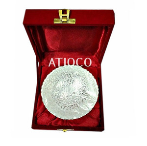 Bol de service en laiton embossé, plaqué or, de style bohème indien, écologique, attrayant, unique, de conception nouvelle, dans une boîte en velours - Product Image 1