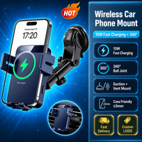 Support de chargeur de voiture sans fil en gros, 15W à serrage automatique 3-en-1, pour pare-brise, tableau de bord et grille d'aération, logo personnalisé pour tous les smartphones
