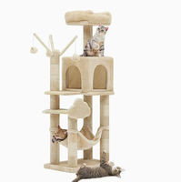 Arbre à chat moderne multi-niveaux en bois avec poteau à gratter en sisal, niche et hamac pour chats d'intérieur, 115 cm de haut, beige