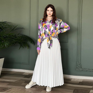 Conjunto Modesto para Mujer, <span class=keywords><strong>Blusa</strong></span> Larga Holgada con Botones <span class=keywords><strong>y</strong></span> Diseño <span class=keywords><strong>de</strong></span> Parches, <span class=keywords><strong>Falda</strong></span> Plisada Elegante <span class=keywords><strong>de</strong></span> Cintura Alta, Traje <span class=keywords><strong>de</strong></span> 2 Piezas - Product Image 2