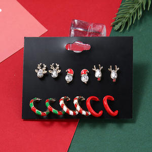 Nouvelle vente chaude, tendance, boucles d'oreilles en alliage plaqué or, renne de Noël, bonhomme de neige, ensemble de bijoux pour cadeau, prêt à être expédié - Product Image 4