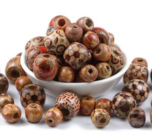 Perles de cheveux rondes grand trou perles de poney peintes en bois en gros 100 pièces pour la fabrication de bijoux 10-17mm boules en bois 10 sacs 500 pièces/sac - Product Image 5