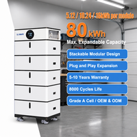 Sistema de Almacenamiento de Energía (ESS) Modular Apilable Todo en Uno de 5.12kWh, Listo para Usar, Expandible hasta 80kWh, 8000 Ciclos, Grado A, LiFePO4, CE, TUV