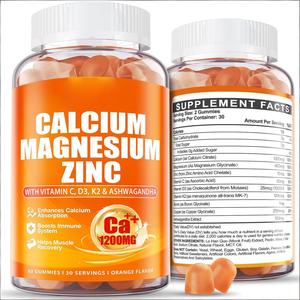 Bonbons gélifiés au complexe de citrate de calcium avec glycinate de magnésium, zinc et ashwagandha, saveur orange, pour l'énergie quotidienne des adultes - Product Image 1
