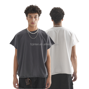 Dtg personalizzato un pezzo taglio oversize <span class=keywords><strong>t</strong></span>-<span class=keywords><strong>Shirt</strong></span> 280 Gsm da uomo maglietta tagliata con maniche tagliate a coste - Product Image 3