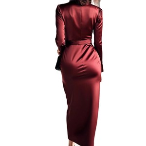 <span class=keywords><strong>Vestido</strong></span> Casual de Satén con Lazada Cruzada, <span class=keywords><strong>Manga</strong></span> <span class=keywords><strong>Larga</strong></span> y Cuello en V, Elegante <span class=keywords><strong>Vestido</strong></span> para Mujer - Product Image 4
