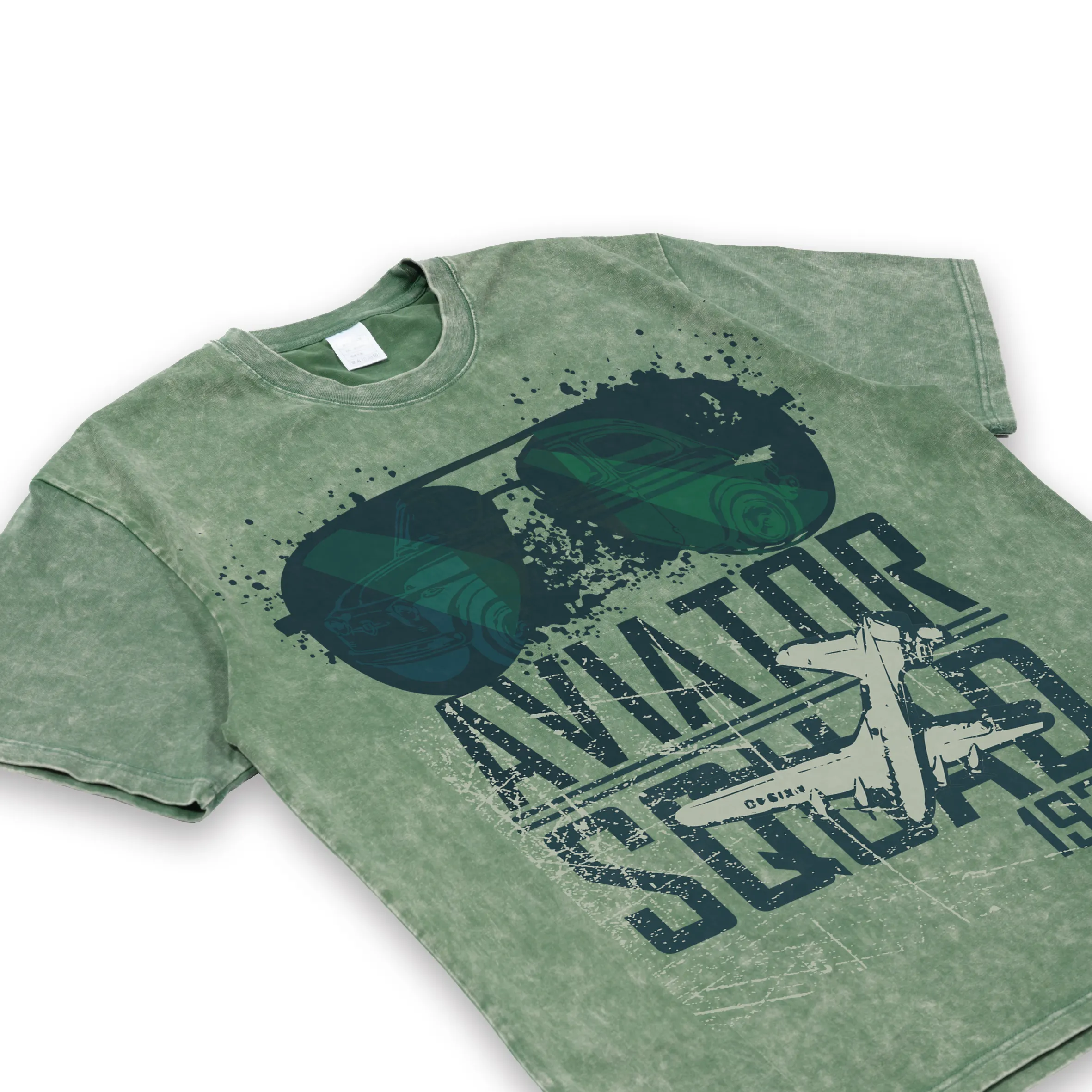 Atacado sem marca cor sólida lavar e fazer velho personalizado oversized mens verde vintage lavado camiseta