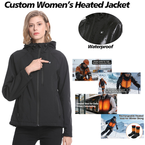 جاكيت تزلج نسائي مخصص للشتاء، مبطن، مطرز، بسحاب، مدفأ بالبطارية، كهربائي دافئ، مقاوم للرياح والماء، بغطاء رأس قابل للفصل - Product Image 1
