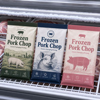 Sacs d'emballage alimentaire imprimés sur mesure pour viande congelée, scellés sur trois côtés, pour le stockage de poisson congelé, de steaks, de porc et de cailles.