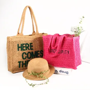 Women Large Summer Woven Lightweight Shoulder Handbags Straw Beach Tote Bag For Travel