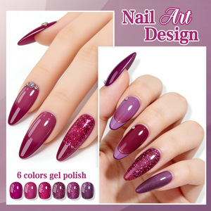 Kit de Gel para Uñas de 6 Colores, Serie Morada, Rojo Cereza, Rojo Terciopelo, Rojo Rosa, Brillo Vintage, Empaque Básico - Product Image 4