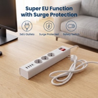 Multiprise 3 voies avec protection contre les surtensions, charge USB, prise EU 16A, rallonge 1,5 m, protection contre la foudre, station de charge sécurisée