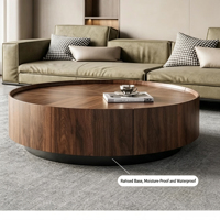 Table basse d'intérieur en noyer de style chinois, ensemble moderne de luxe léger pour salon, ronde et minimaliste avec rangement