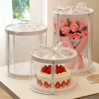 Boîte à Gâteau Recyclable en PET Transparent avec Motif Cylindrique Haut, Couche Transparente pour Exposition Anti-Poussière, Rangement de Fleurs, Cadeaux, Aliments