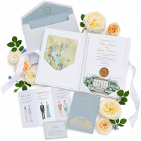 Ensemble de pochettes d'invitation de mariage de luxe personnalisées avec papier couché, carte de l'endroit du mariage en aquarelle, sceau de cire et enveloppe doublée
